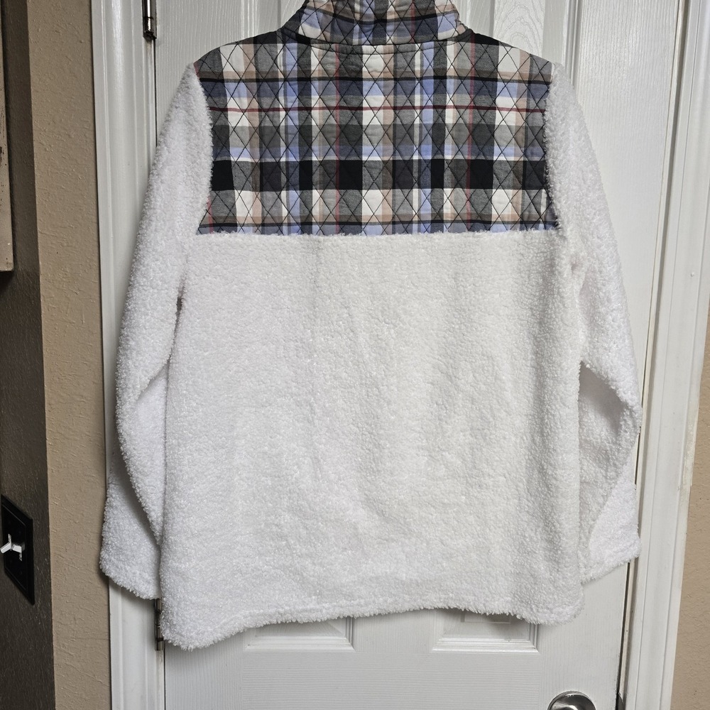 VERA BRADLEY Sz Lg White w/ Multi-Color Quilted Bodice & Trim 1/4 Zip Fleece Top - Picture 2 of 6